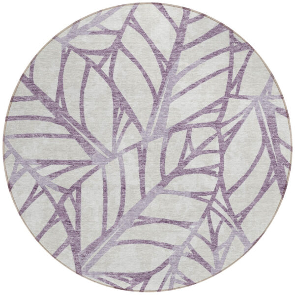 8' Purple Lavender And Beige Round Floral Washable Indoor Outdoor Area Rug