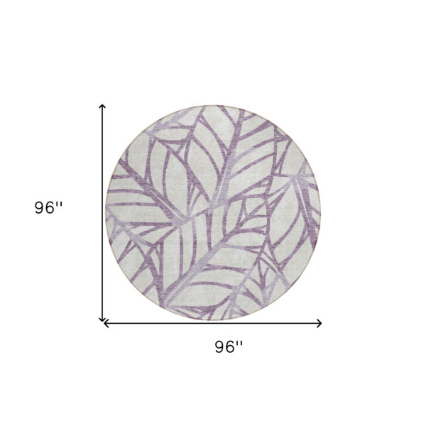 8' Purple Lavender And Beige Round Floral Washable Indoor Outdoor Area Rug