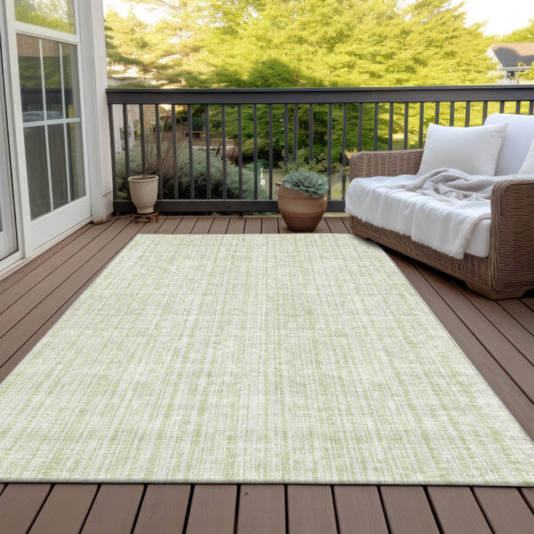 10' X 14' Mint Green And Ivory Striped Washable Indoor Outdoor Area Rug