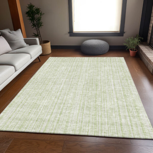 10' X 14' Mint Green And Ivory Striped Washable Indoor Outdoor Area Rug