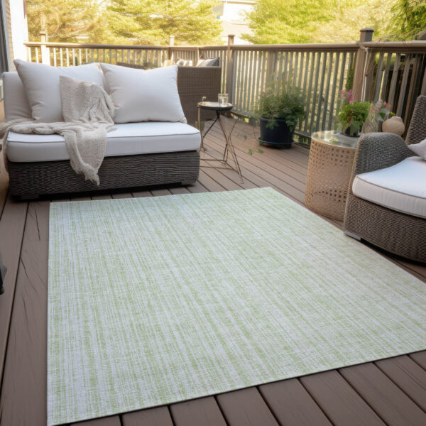 10' X 14' Mint Green And Ivory Striped Washable Indoor Outdoor Area Rug