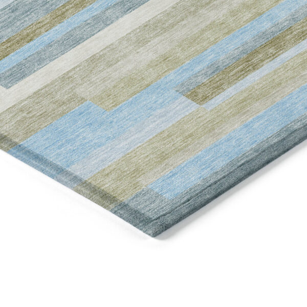9' X 12' Sky Blue And Denim Blue Striped Washable Indoor Outdoor Area Rug
