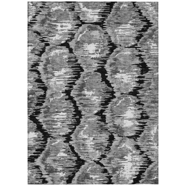 8' X 10' Black Charcoal And Silver Abstract Washable Indoor Outdoor Area Rug