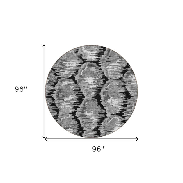 8' Black Charcoal And Silver Round Abstract Washable Indoor Outdoor Area Rug