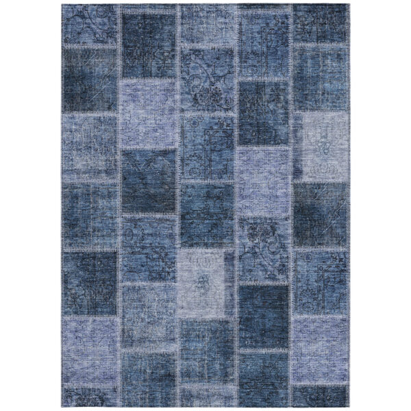 9' X 12' Blush Denim Blue And Sky Blue Patchwork Washable Indoor Outdoor Area Rug
