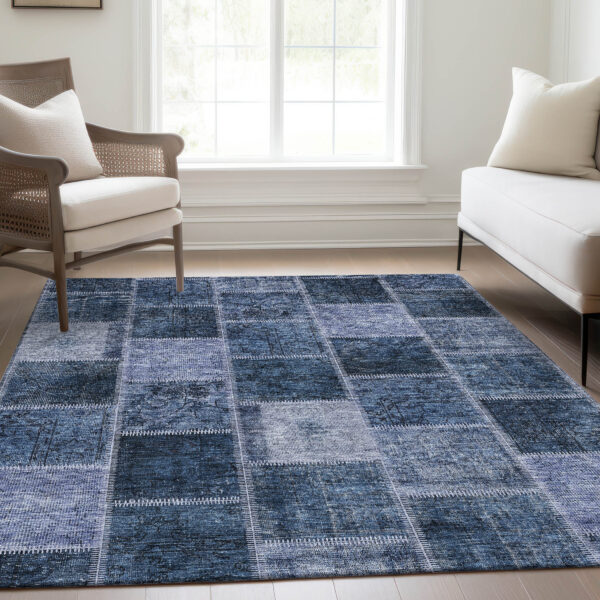 9' X 12' Blush Denim Blue And Sky Blue Patchwork Washable Indoor Outdoor Area Rug
