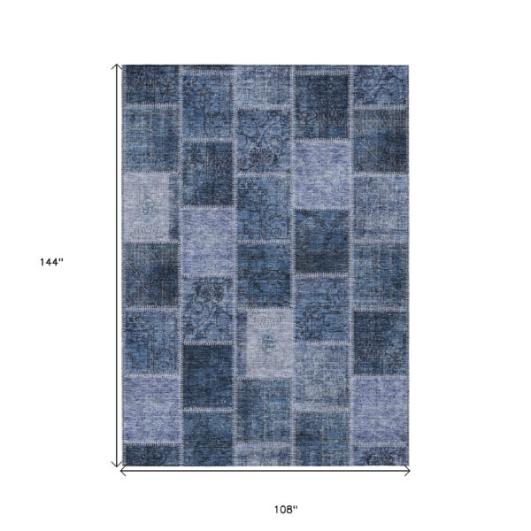 9' X 12' Blush Denim Blue And Sky Blue Patchwork Washable Indoor Outdoor Area Rug