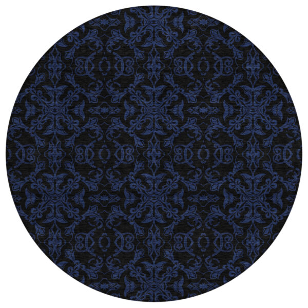 8' Blue And Navy Blue Round Medallion Washable Indoor Outdoor Area Rug
