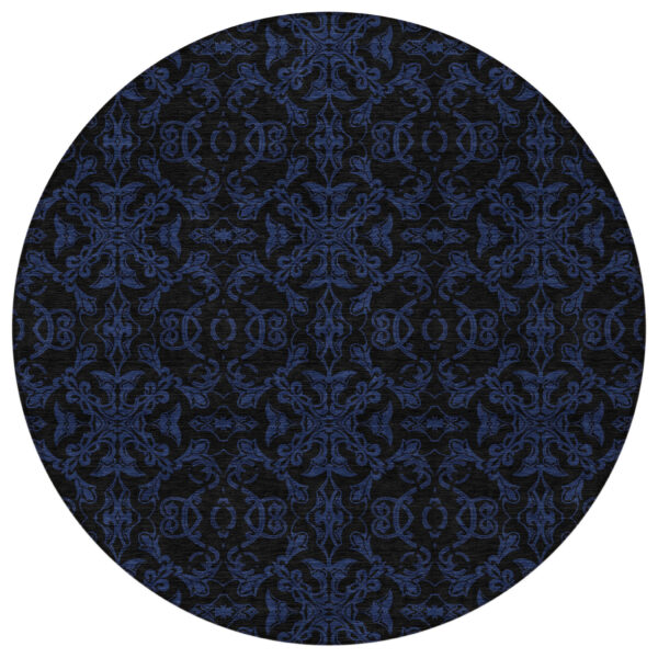 8' Blue And Navy Blue Round Medallion Washable Indoor Outdoor Area Rug