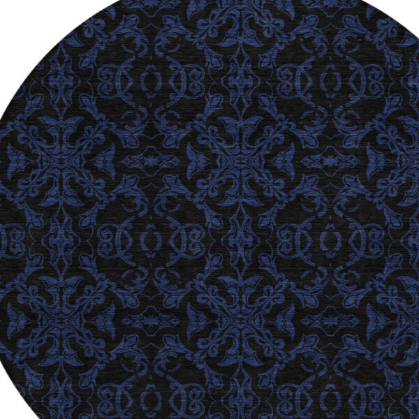 8' Blue And Navy Blue Round Medallion Washable Indoor Outdoor Area Rug