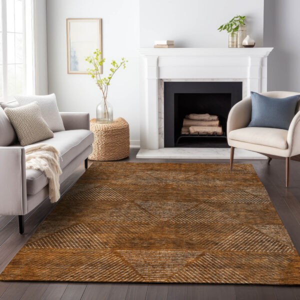 5' X 8' Terra Cotta Copper And Beige Geometric Washable Indoor Outdoor Area Rug