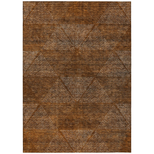5' X 8' Terra Cotta Copper And Beige Geometric Washable Indoor Outdoor Area Rug