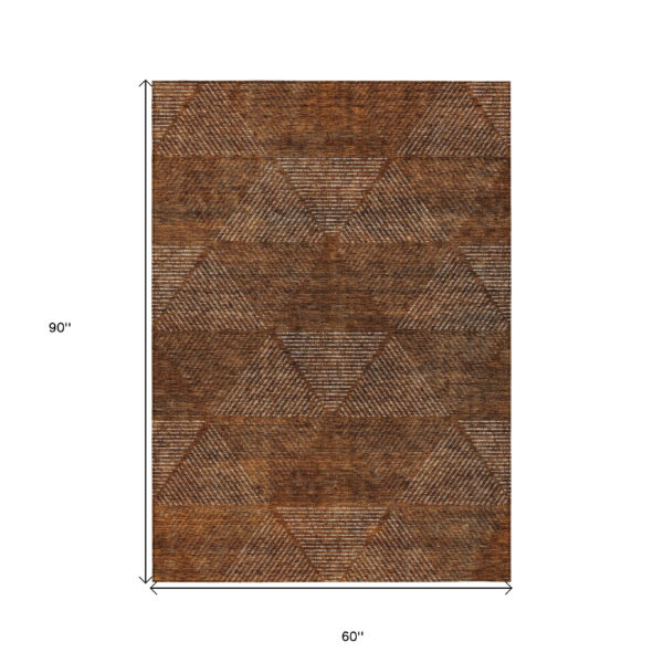 5' X 8' Terra Cotta Copper And Beige Geometric Washable Indoor Outdoor Area Rug