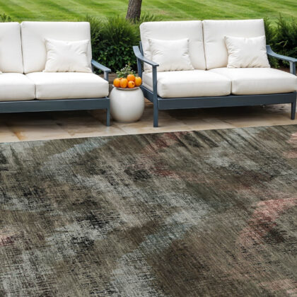8' X 10' Brown Taupe And Salmon Abstract Washable Indoor Outdoor Area Rug