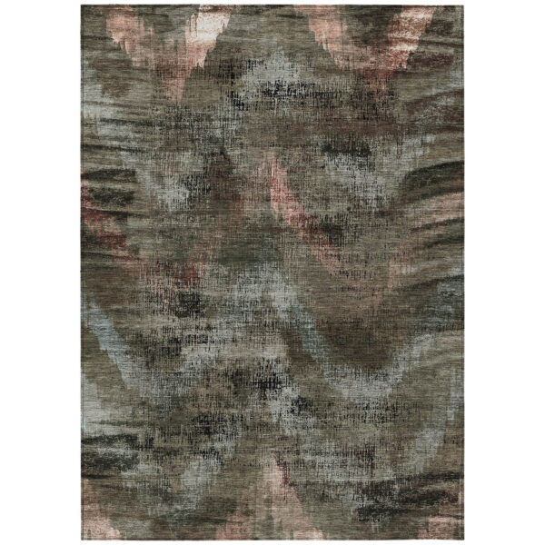 8' X 10' Brown Taupe And Salmon Abstract Washable Indoor Outdoor Area Rug