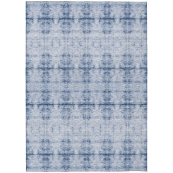 5' X 8' Navy Blue And Sky Blue Geometric Washable Indoor Outdoor Area Rug