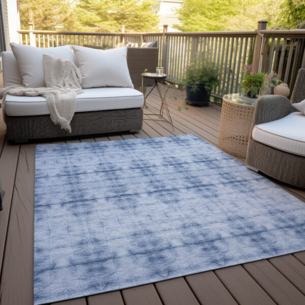 5' X 8' Navy Blue And Sky Blue Geometric Washable Indoor Outdoor Area Rug