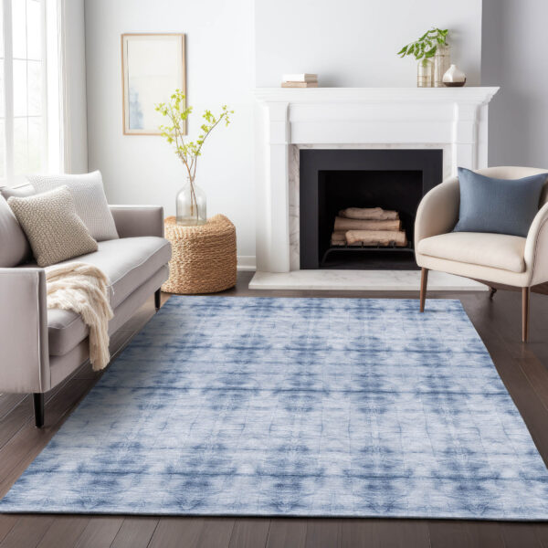 5' X 8' Navy Blue And Sky Blue Geometric Washable Indoor Outdoor Area Rug