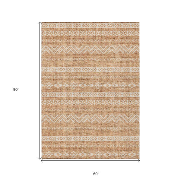 5' X 8' Terra Cotta And Beige Southwestern Washable Indoor Outdoor Area Rug