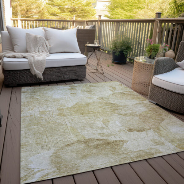 10' X 14' Beige Tan And Ivory Floral Washable Indoor Outdoor Area Rug