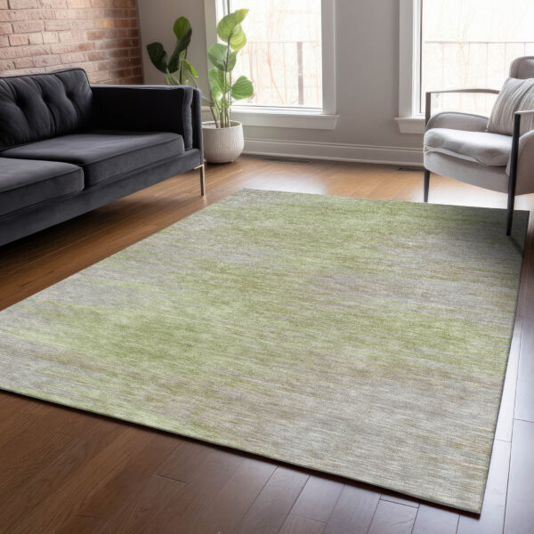 5' X 8' Sage And Artichoke Green Abstract Washable Indoor Outdoor Area Rug