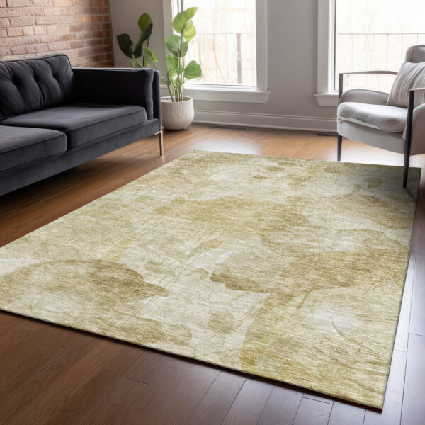10' X 14' Beige Tan And Ivory Floral Washable Indoor Outdoor Area Rug