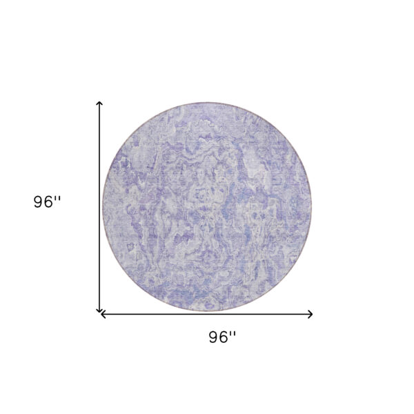 8' Plum Purple And Lavender Round Abstract Washable Indoor Outdoor Area Rug