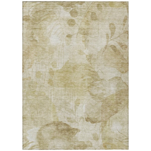 10' X 14' Beige Tan And Ivory Floral Washable Indoor Outdoor Area Rug