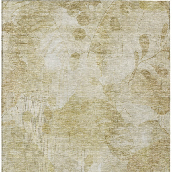 10' X 14' Beige Tan And Ivory Floral Washable Indoor Outdoor Area Rug