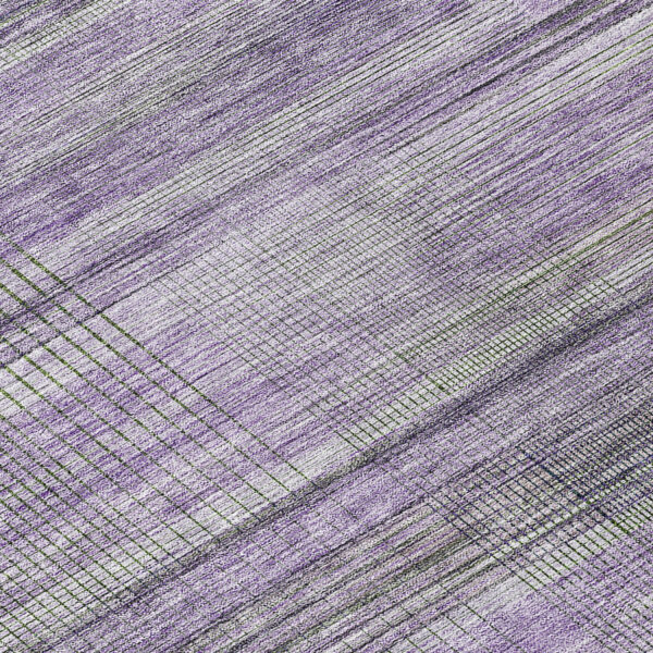 8' Purple Lavender And Gray Round Striped Washable Indoor Outdoor Area Rug