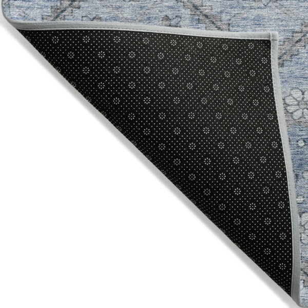 8' X 10' Sky Blue And Denim Blue Floral Washable Indoor Outdoor Area Rug