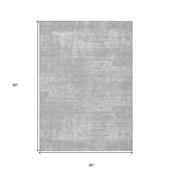 3' X 5' Silver And Gray Abstract Washable Indoor Outdoor Area Rug