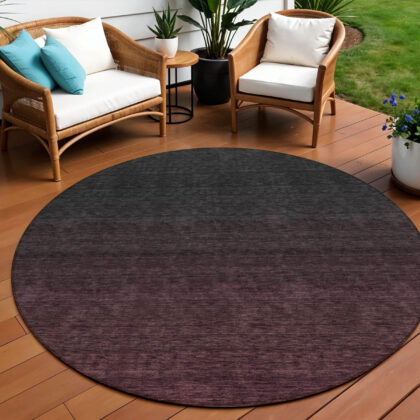 8' Merlot And Charcoal Round Abstract Washable Indoor Outdoor Area Rug