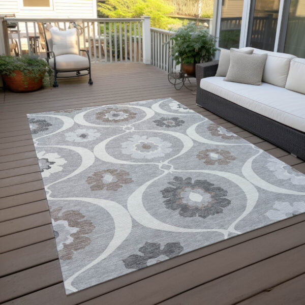 5' X 8' Gray Charcoal And Brown Medallion Washable Indoor Outdoor Area Rug