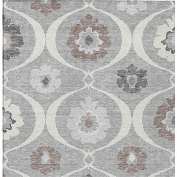 5' X 8' Gray Charcoal And Brown Medallion Washable Indoor Outdoor Area Rug