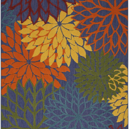 5' X 7' Blue Yellow and Green Indoor Outdoor Area Rug