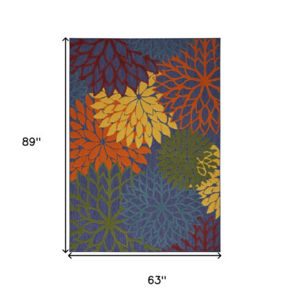 5' X 7' Blue Yellow and Green Indoor Outdoor Area Rug