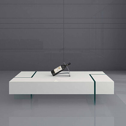 53" White And Clear Wood And Glass Sled Coffee Table