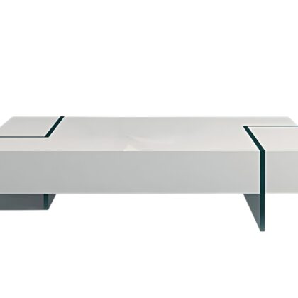 53" White And Clear Wood And Glass Sled Coffee Table