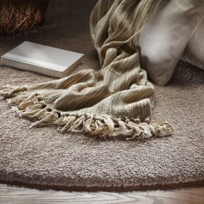 8' X 11' Solid Tan Beige Shag Area Rug