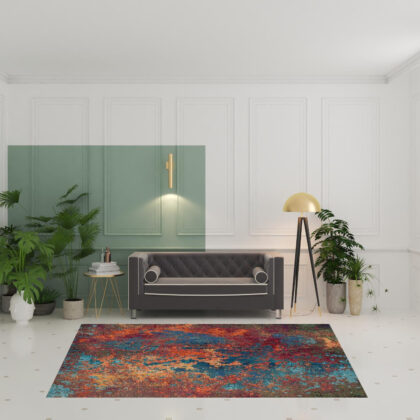 7' x 10' Blue and Orange Abstract Power Loom Area Rug