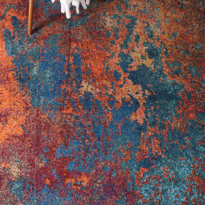 7' x 10' Blue and Orange Abstract Power Loom Area Rug