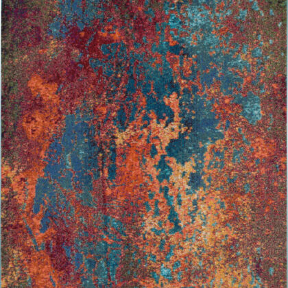 7' x 10' Blue and Orange Abstract Power Loom Area Rug