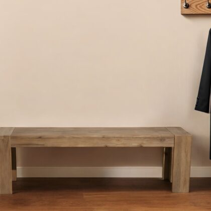 58" Natural Distressed Solid Wood Dining Bench
