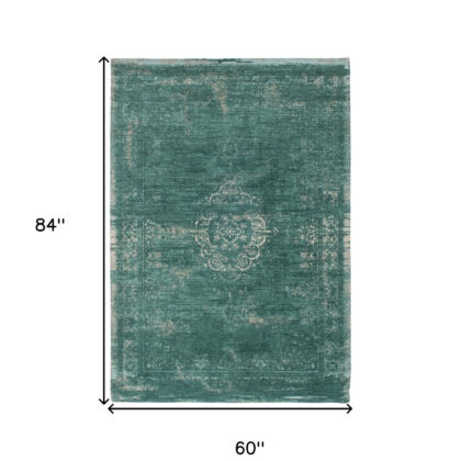6' X 8' Gray and Green Medallion Non Skid Area Rug