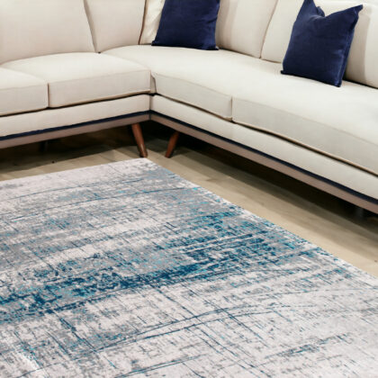 6' X 8' Blue and Gray Abstract Non Skid Area Rug