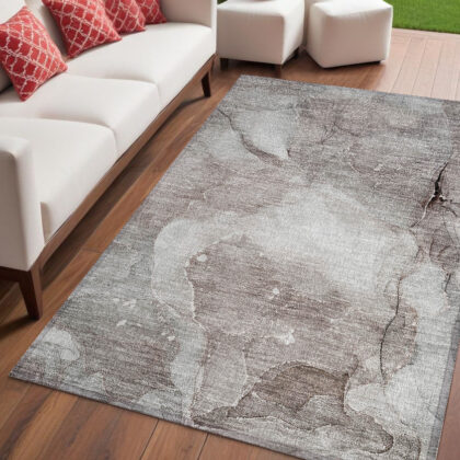 5' X 8' Taupe Abstract Washable Non Skid Indoor Outdoor Area Rug