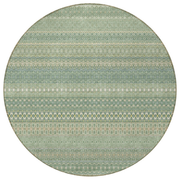 8' Round Artichoke Green Round Striped Washable Non Skid Indoor Outdoor Area Rug