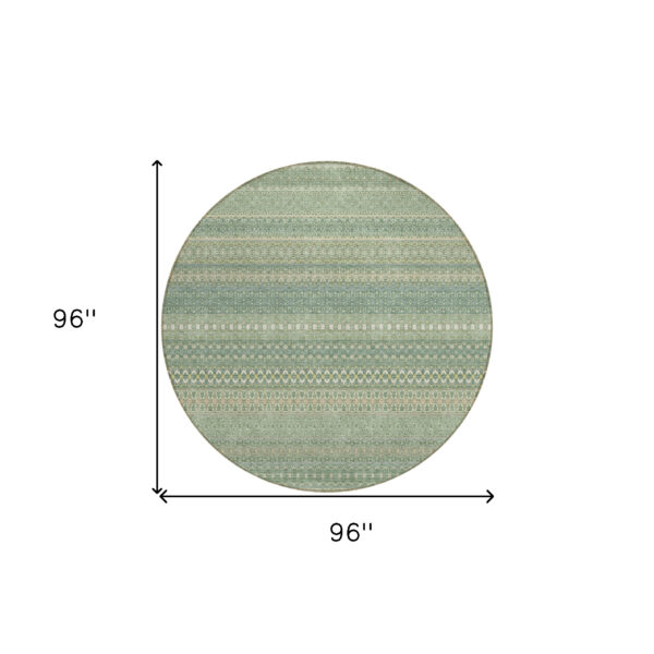 8' Round Artichoke Green Round Striped Washable Non Skid Indoor Outdoor Area Rug