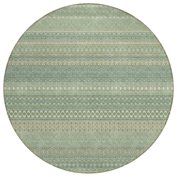 8' Round Artichoke Green Round Striped Washable Non Skid Indoor Outdoor Area Rug